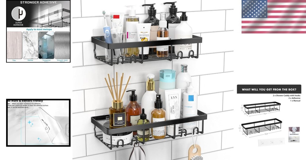 Rust-Proof Stainless Steel Shower Organizer – Easy Install 2 Shelf Set