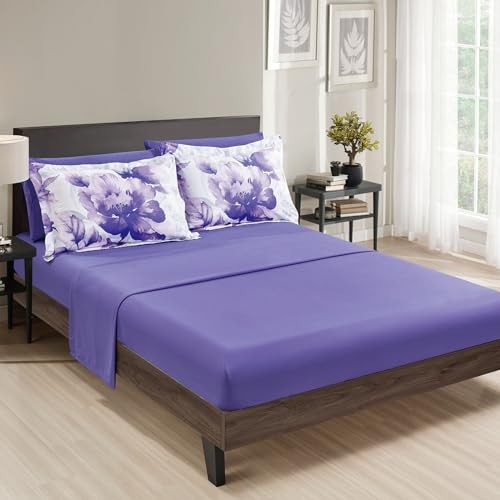Soft Brushed Microfiber Comforter Set, 7 Pieces with Light King Dark Purple