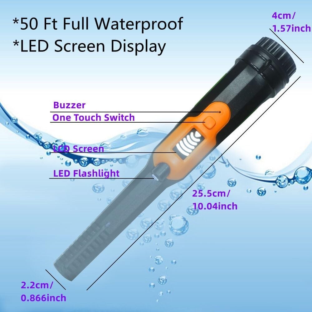 Metal Detector Pinpointer, LCD Display Fully Waterproof Underwater 30m/50FT Gold