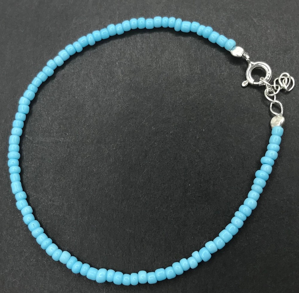 Turquoise necklace & bracelet set, solid Sterling Silver. Fine synth bead 14-16”