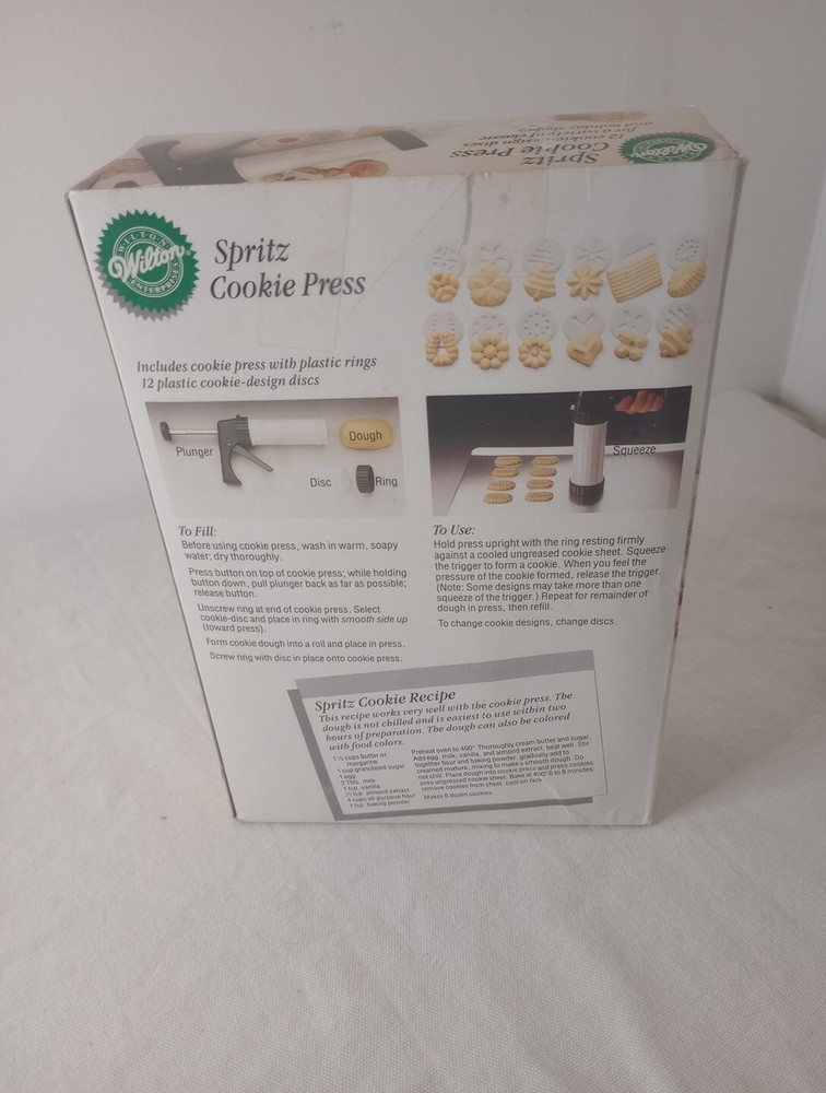 Vintage WILTON SPRITZ COOKIE PRESS WITH 12 DIFFERENT COOKIE DESIGN DISCS