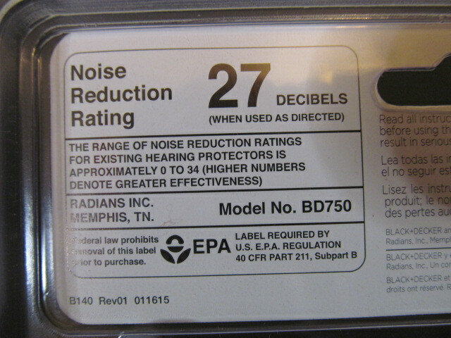 Black+Decker NRR27 Compact Earmuff, Model BD750