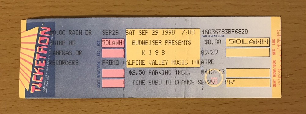 1990 KISS HOT IN THE SHADE TOUR ALPINE VALLEY EAST TROY CONCERT TICKET STUB 0400