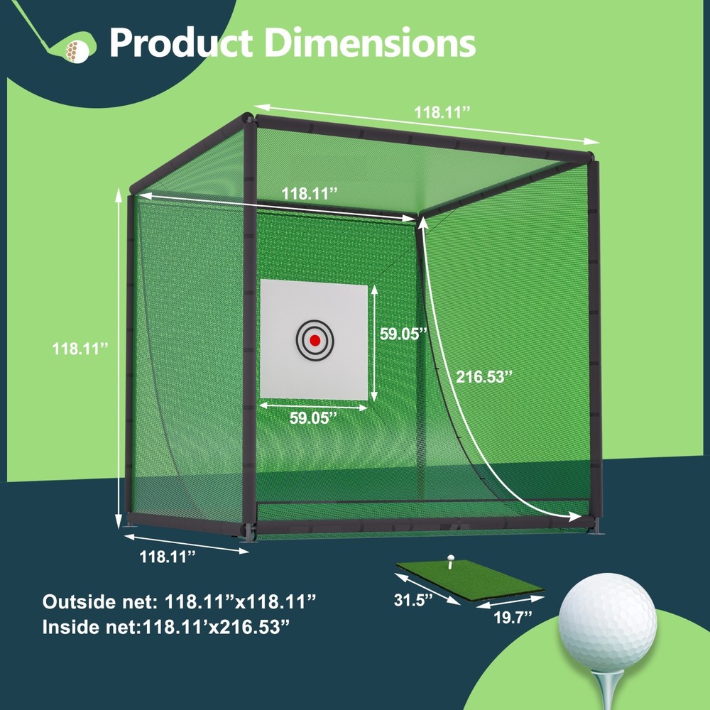 Golf Practice Net 10x10x10ft Metal Frame Hitting Net Kit Golf Training Simulator