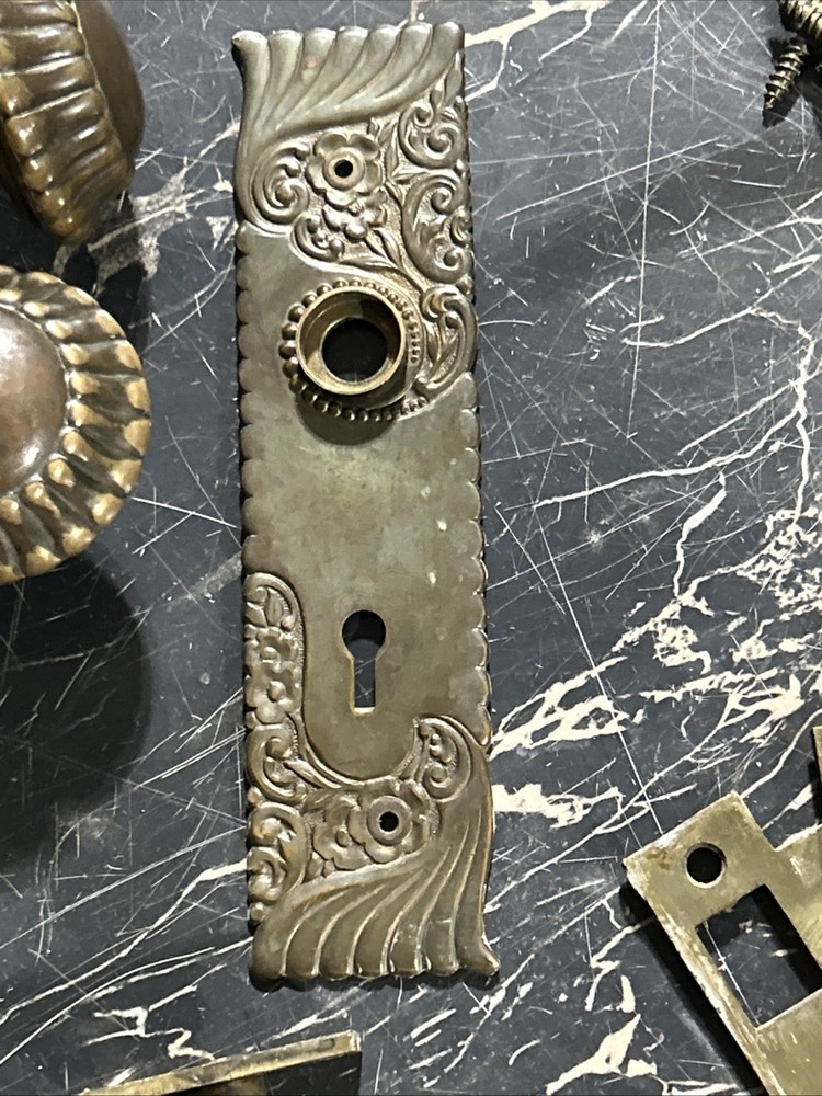 Antique Russell Erwin Hardware Knobs Mortise Plates Screws Set Thumb Lock...