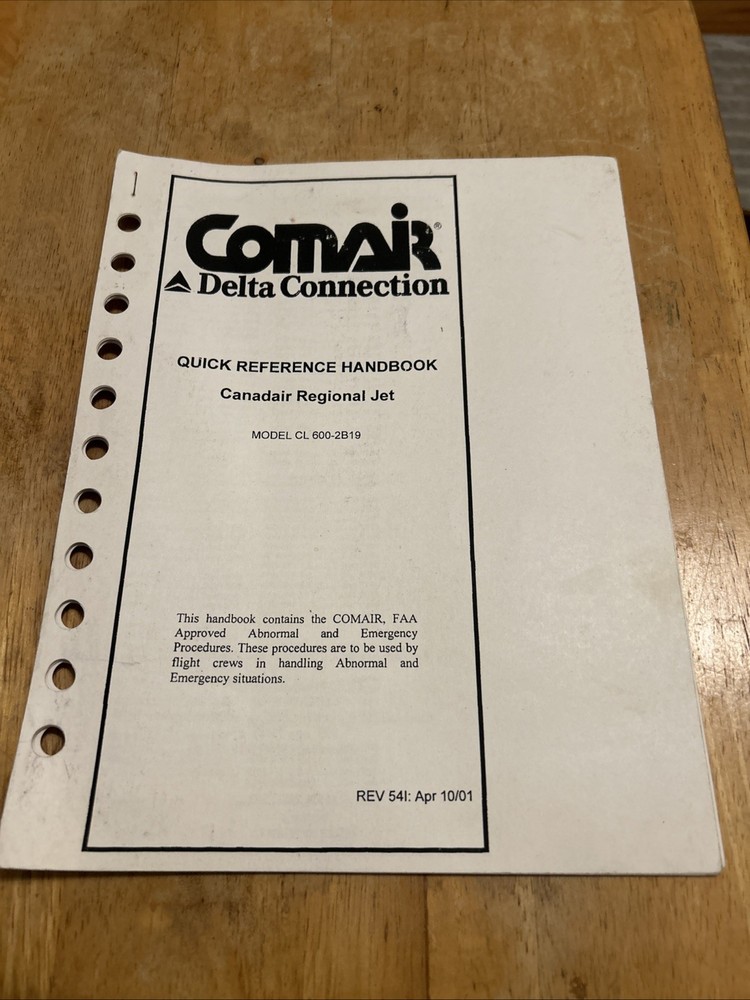 Comair Delta Quick Reference Handbook Canadair Regional Jet Model CL 600-2B19