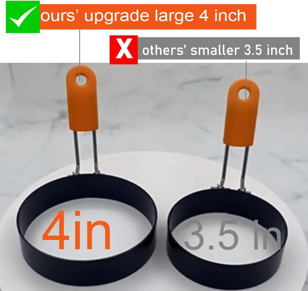 6 Pcs Professional Egg Ring Pancake Ring Set,8" Large Omelette Ring,6" Pancake R