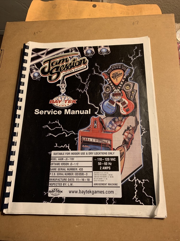original  arcade  game owners manual Jam Session Bay Tek