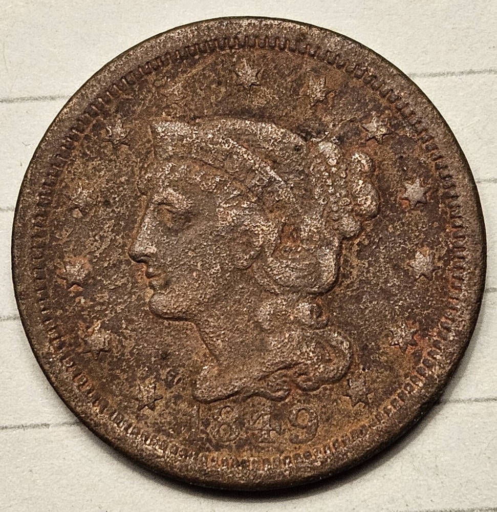 1849 Large Cent, Braided Hair