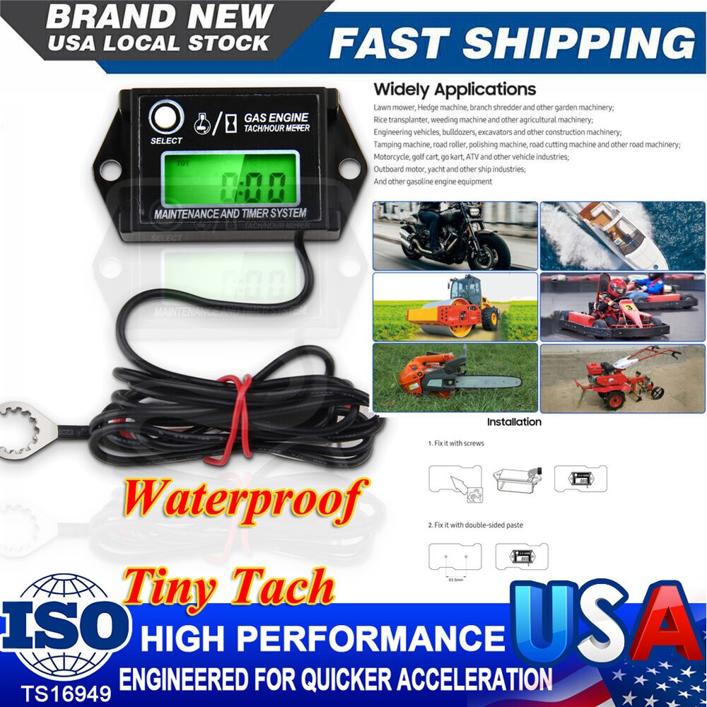 Small Engine Tachometer Hour Meter: Digital Inductive Waterproof Tiny Tach Meter