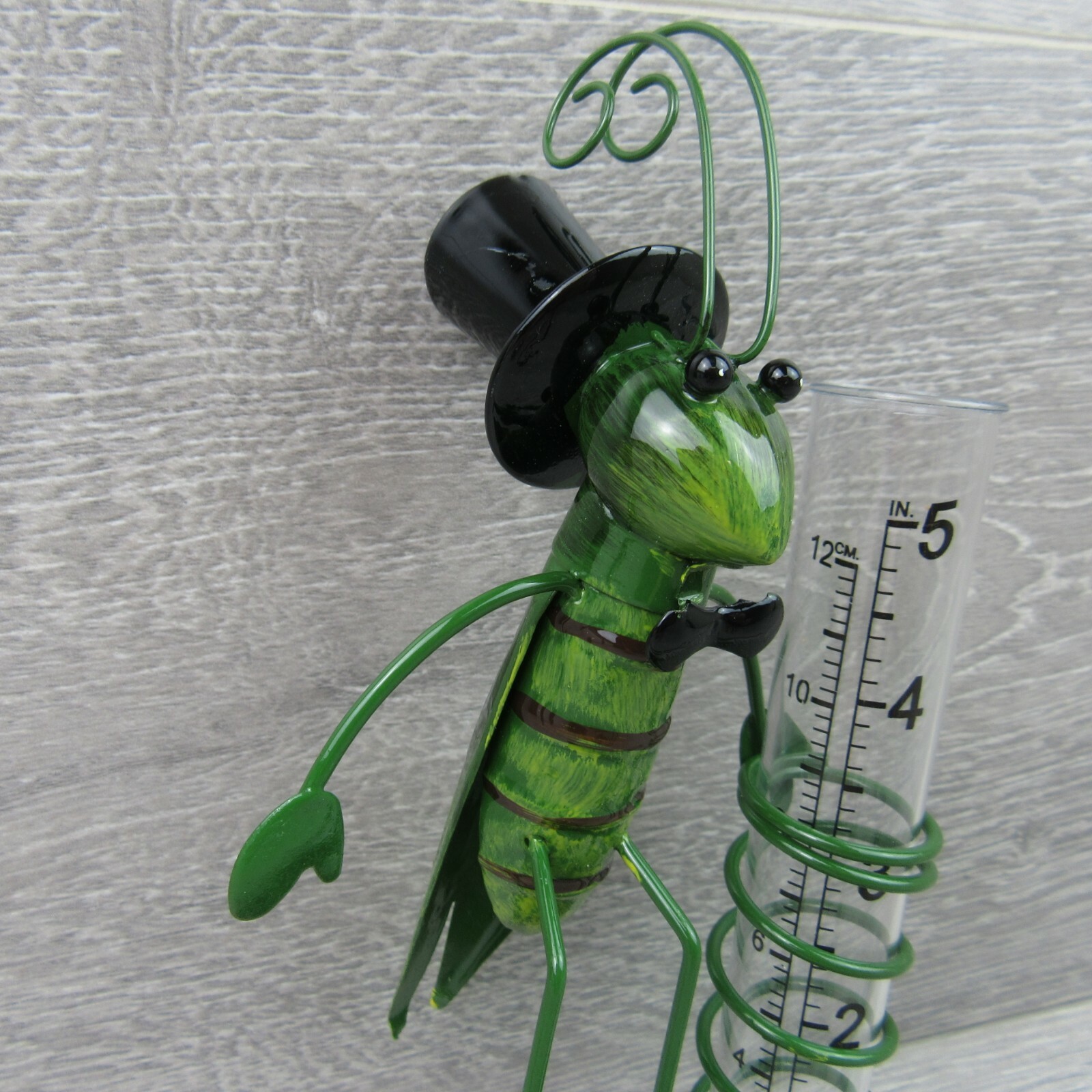Rain Gauge Garden Metal Stake Decorative Grasshopper Outdoor Yard Decor