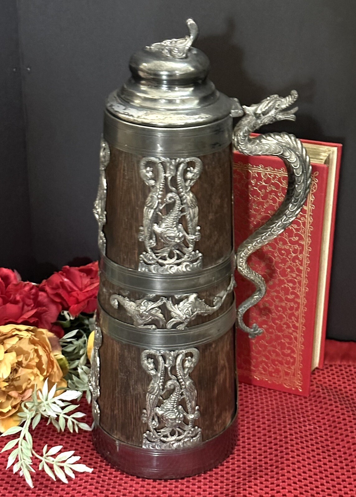 Antique Tankard St Louis Silver Co. Pat 1905 Gargoyles Dragons 15" Silver Plate