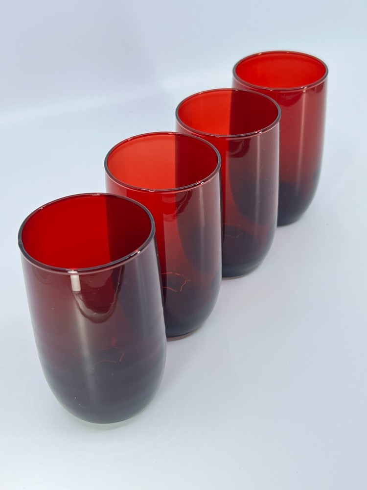 4 Vintage Anchor Hocking Ruby Red Drinking Glasses 1950 Roly Poly glasses 4"