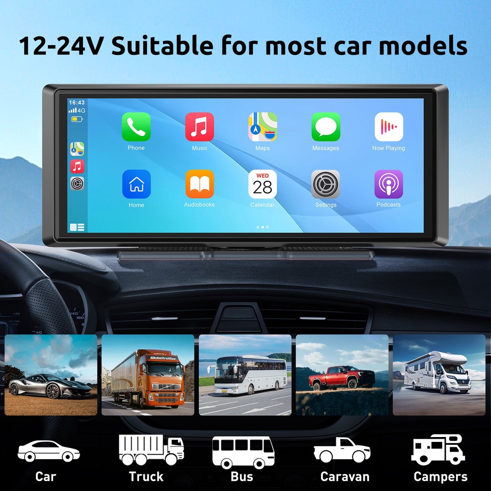 2025 Wireless Carplay Android Auto Screen for Car 8.1" IPS Portable Touch Screen