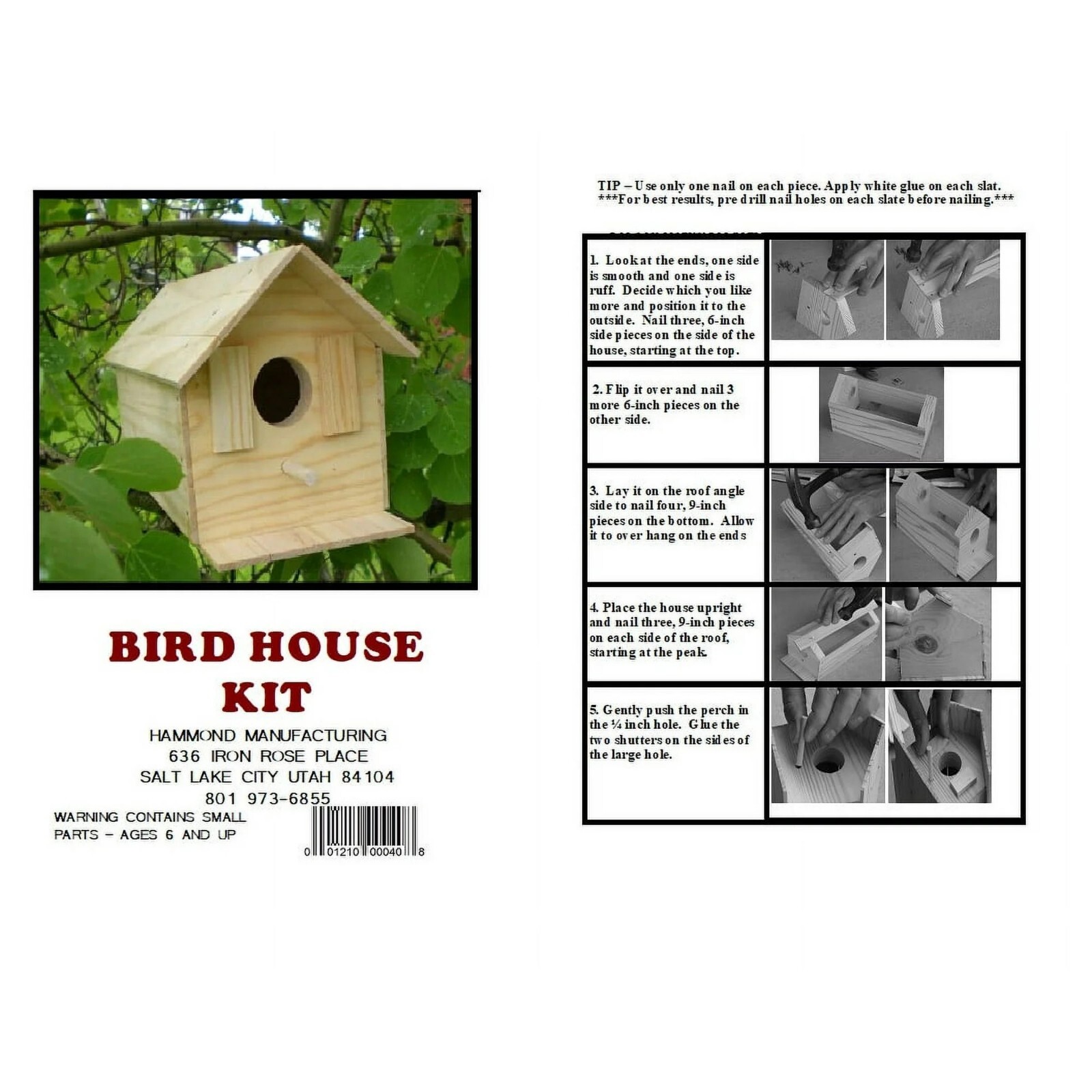Wood Bird House Kit Complete With Nails, 1 Count, Build it Yourself
