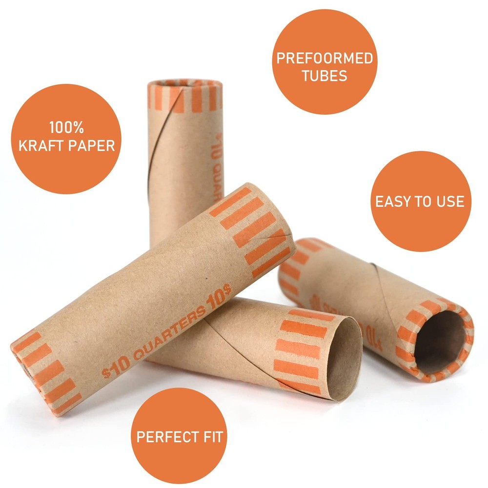 72 PCS Preformed Coin Wrappers Rolls-Quarters