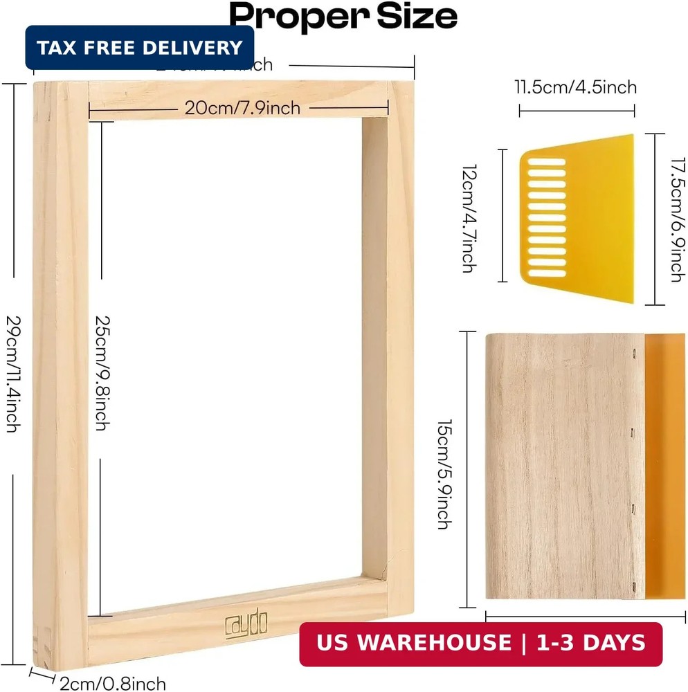 Caydo Screen Printing Frame with Screen Printing Squeegee for T-Shirts, Backpack