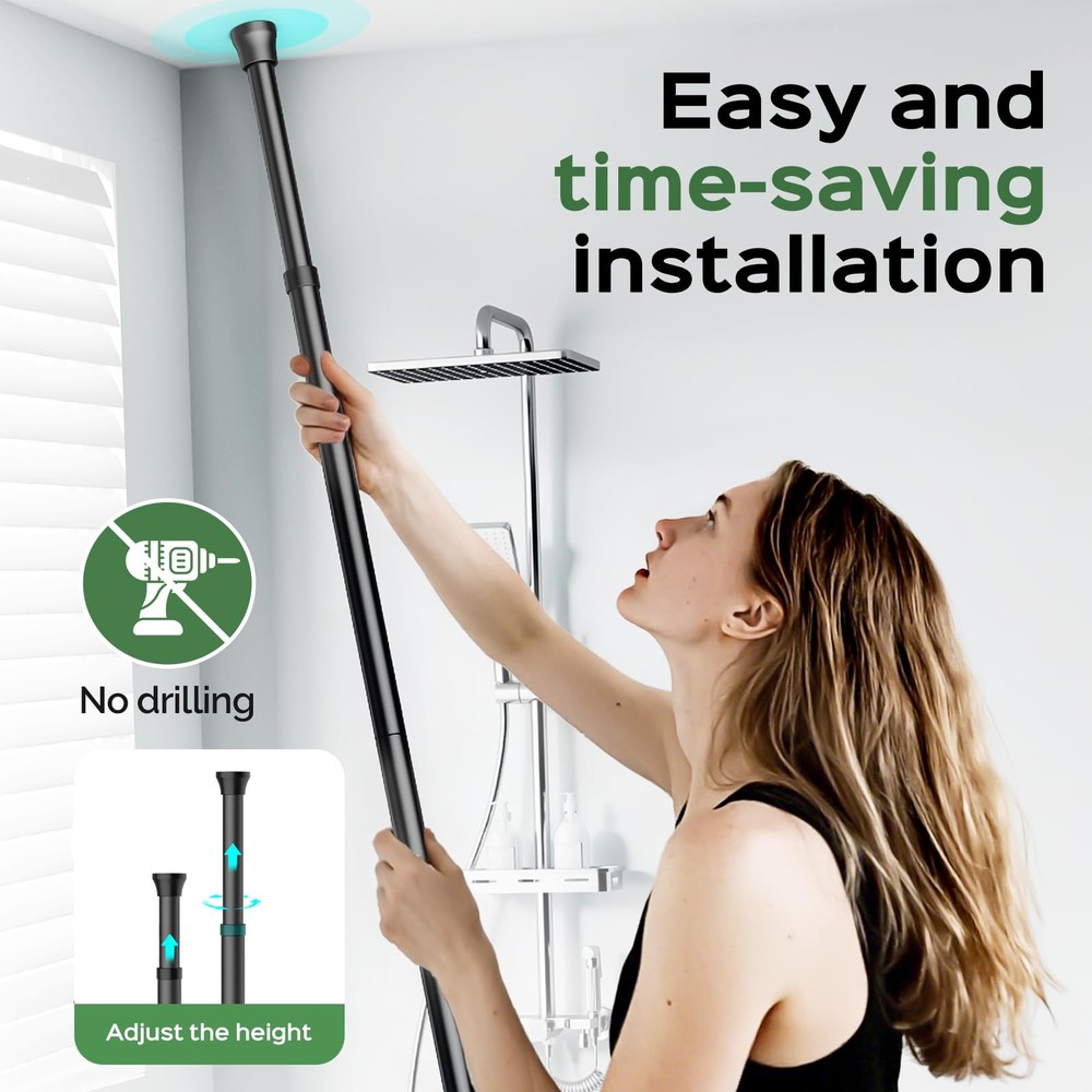 Shower Caddy Tension Pole Rustproof Quick Install Corner Bathroom Organizer S...