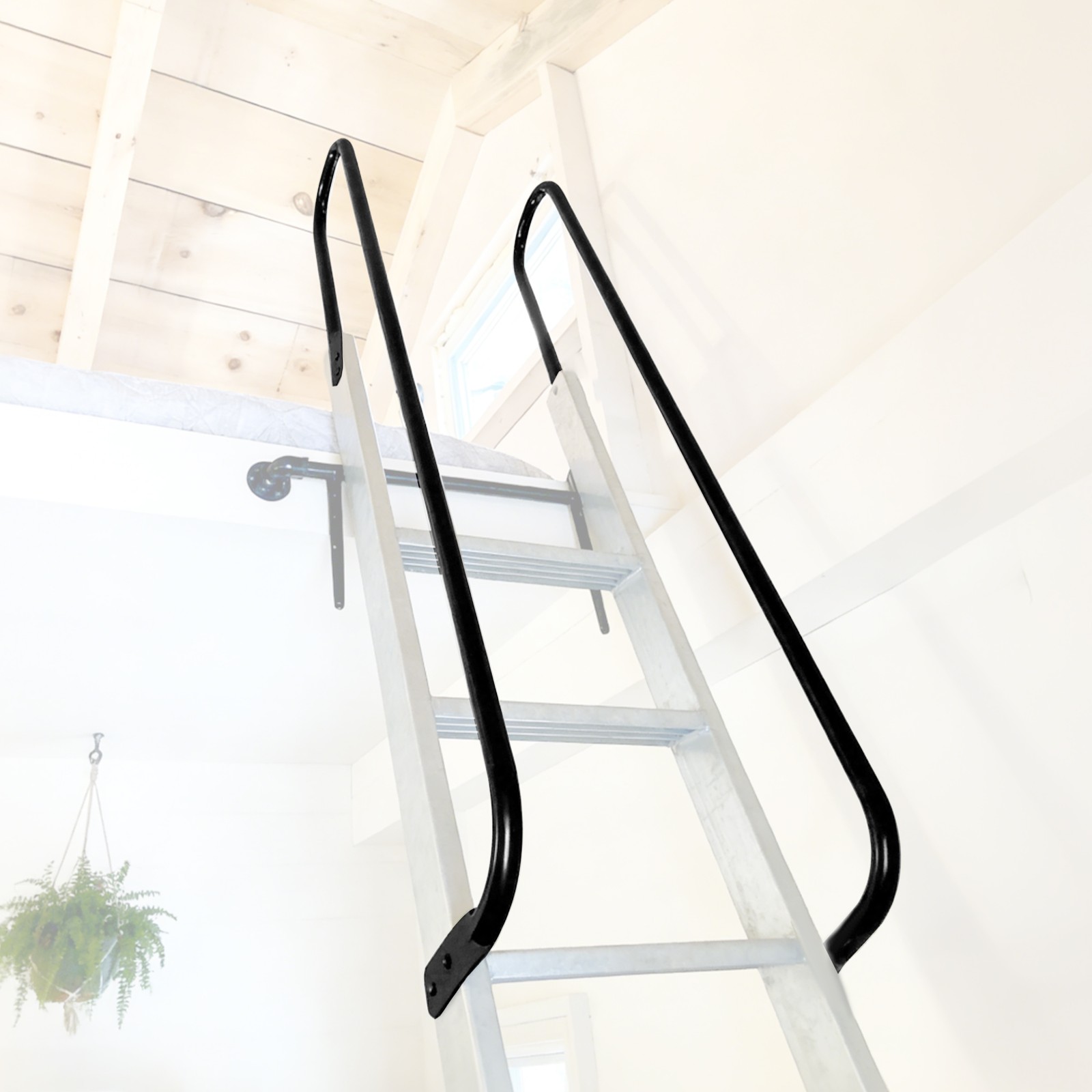 5FT Heavy Duty Step Handrail Black Steel For Indoor/Outdoor Steps & Loft Ladders