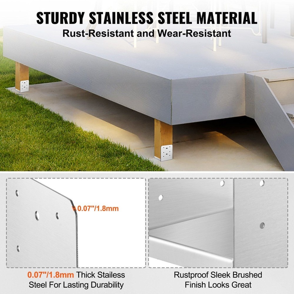 6"x 6" Post Base, 1Pcs Stainless Steel Adjustable Post Anchor Bracket(Internal