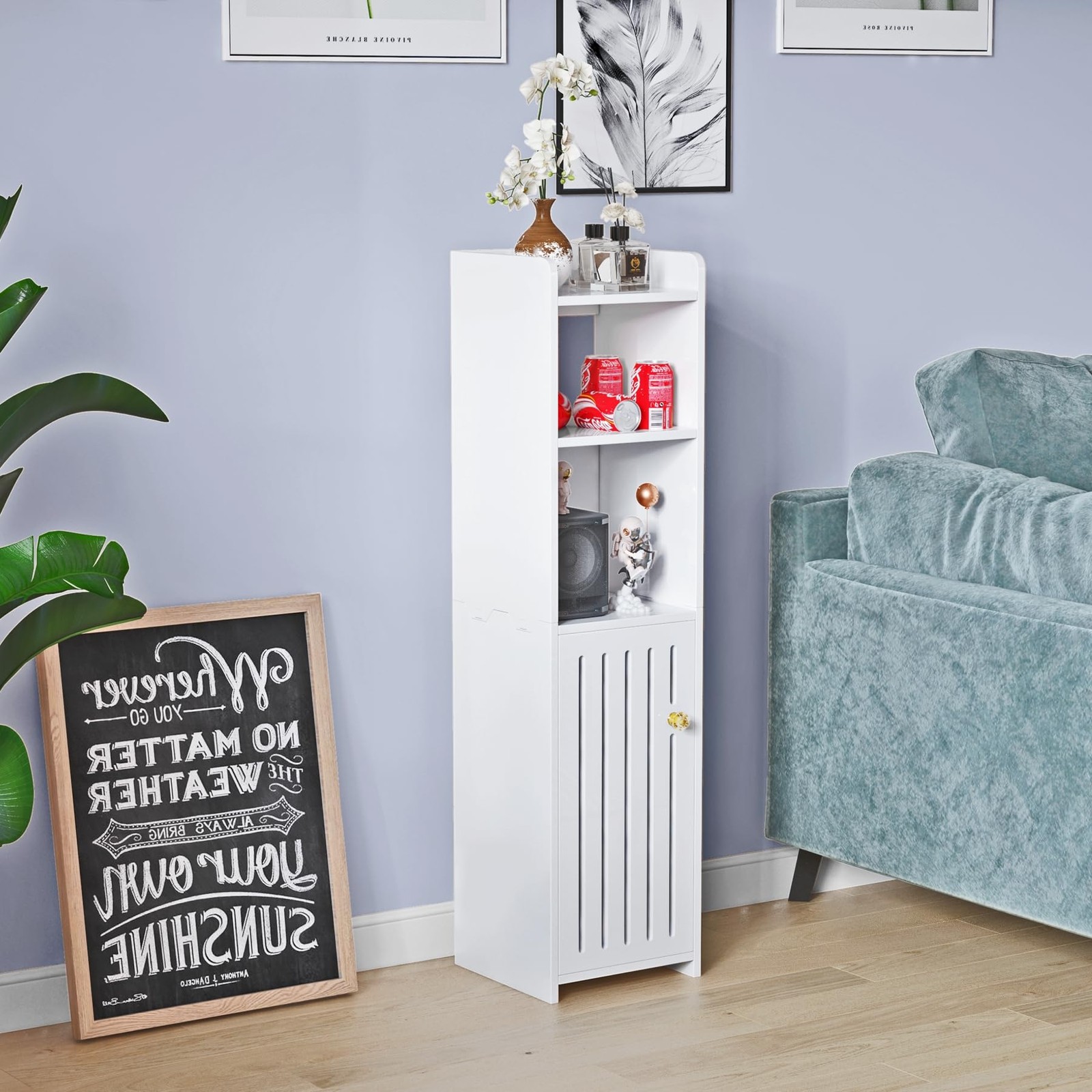 Narrow Bathroom Storage Cabinet, 4-Tier Slim Bathroom 7.9"D x 7.9"W x 31.5"H