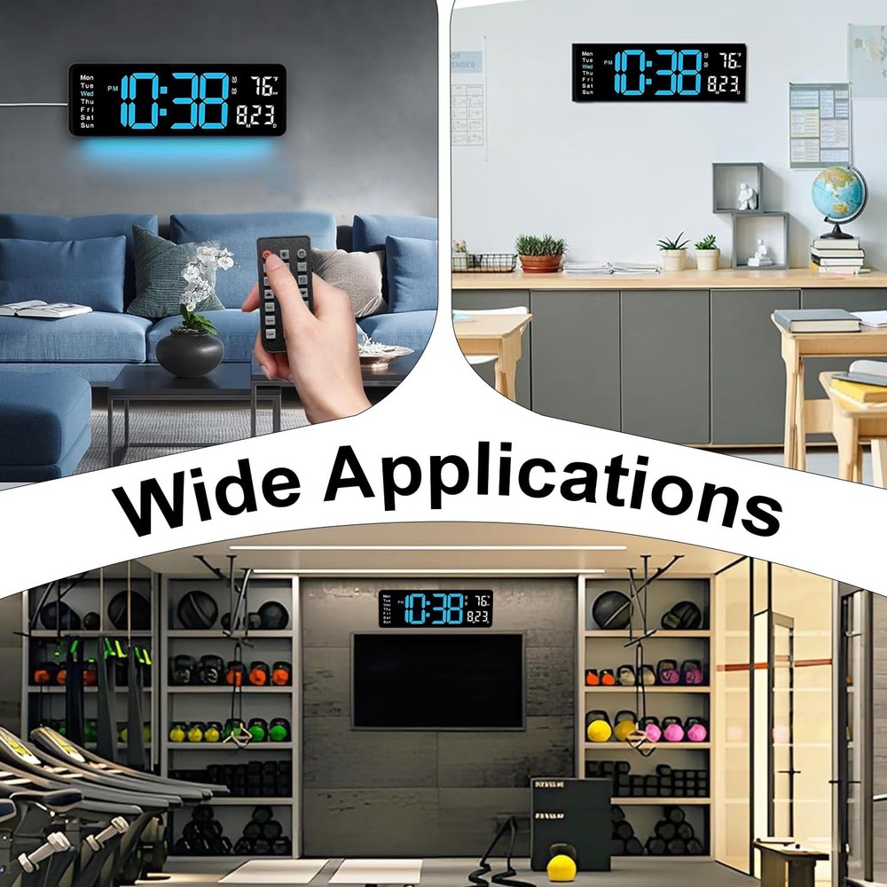 Large LED Digital Wall Clock 16.5” with Auto Brightness, RGB Backlight, Du