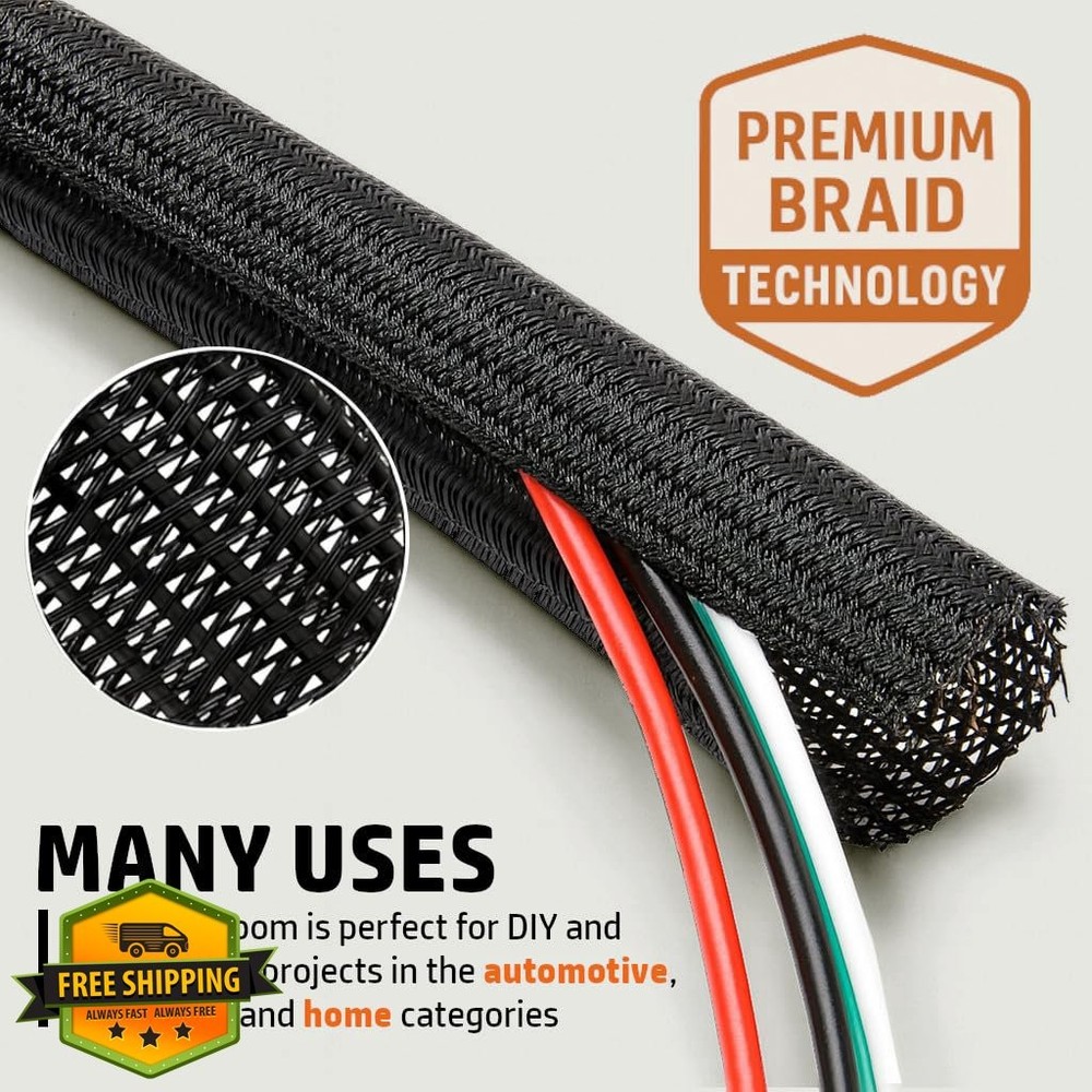 MGI SpeedWare 10ft 1/4" Braided Split-Sleeve Wire Loom