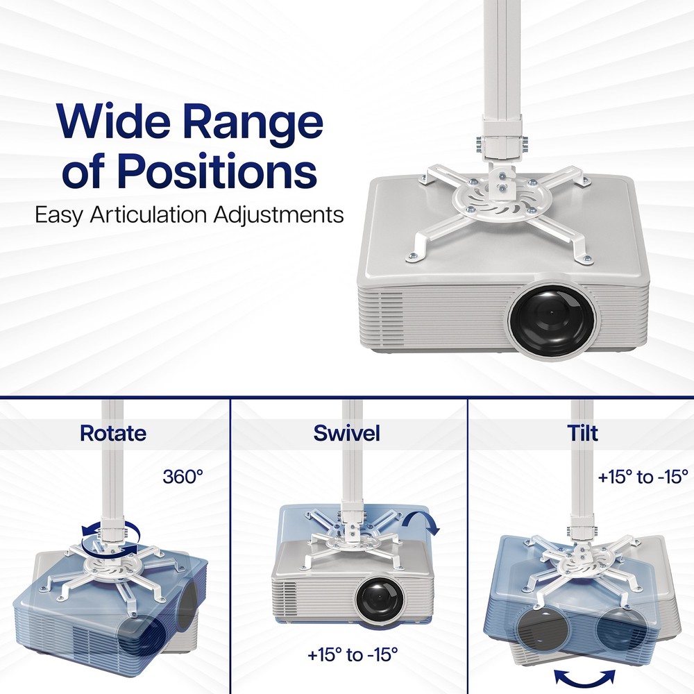 VIVO Universal White Tall Extending Projector Ceiling Mount, Height Adjustable