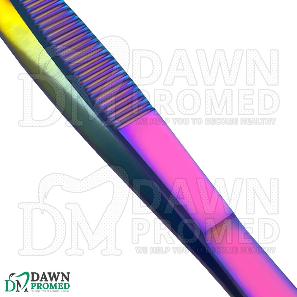 6 Pcs Multi Titanium Rainbow Iris Forceps 4" Serrated Straight Ophthalmic Set