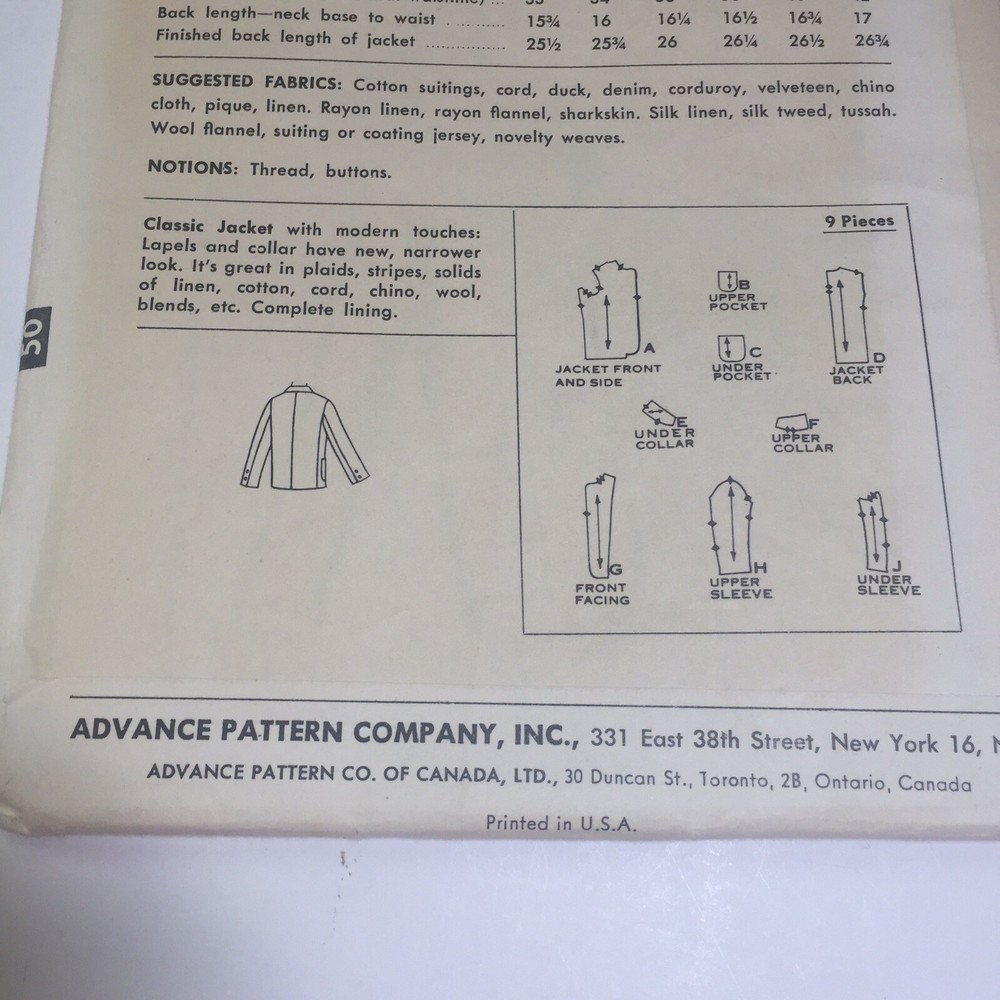 Advance 9011 Size 16 Lined Jacket