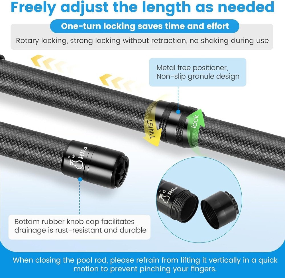 Premium12FT Pool Pole Telescopic 3.7 to 12 FT, Adjustable 4 Piece Extendable ...