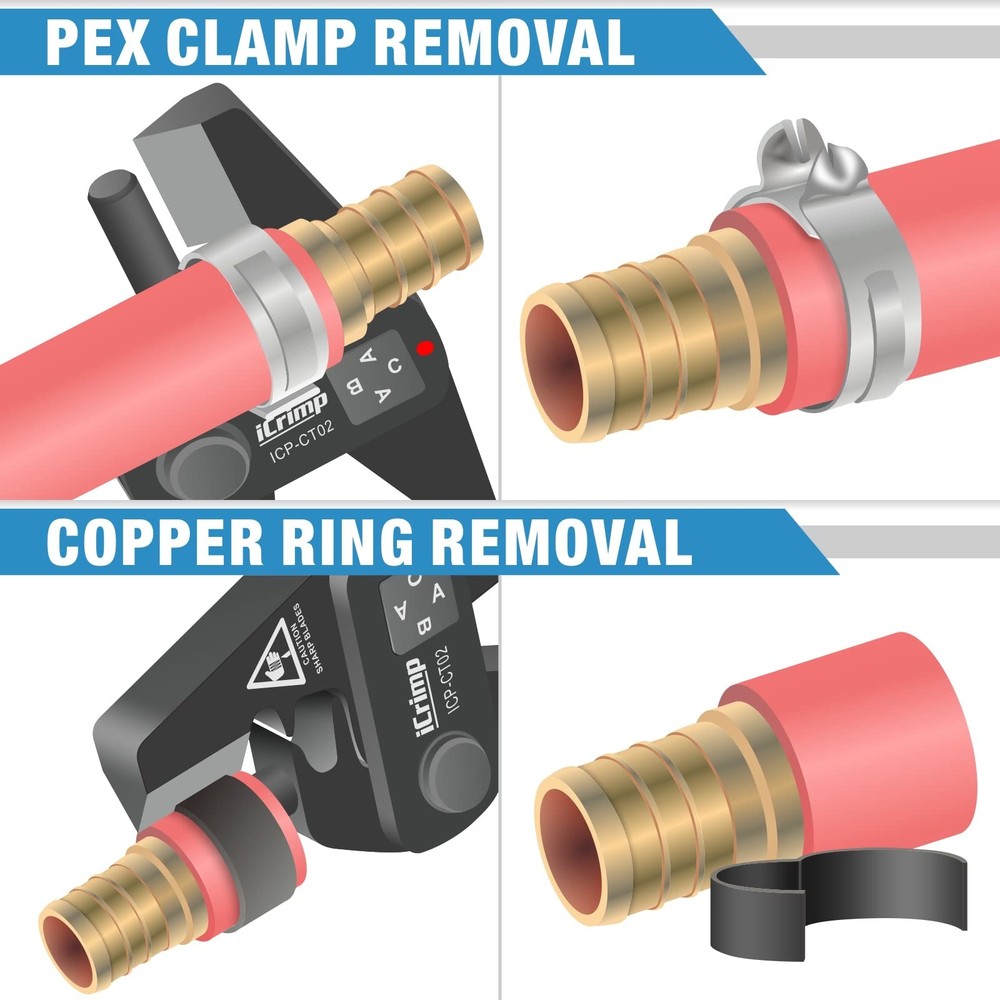 PEX Crimp Fitting Removal Tool for Removing 1/2", 3/4", 1" PEX Copper Crimp