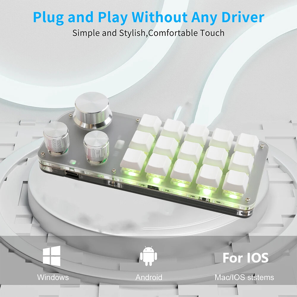 Macro Programming Keyboard 15 Button 3 Knobs Custom Game Keyboard With Bluetooth