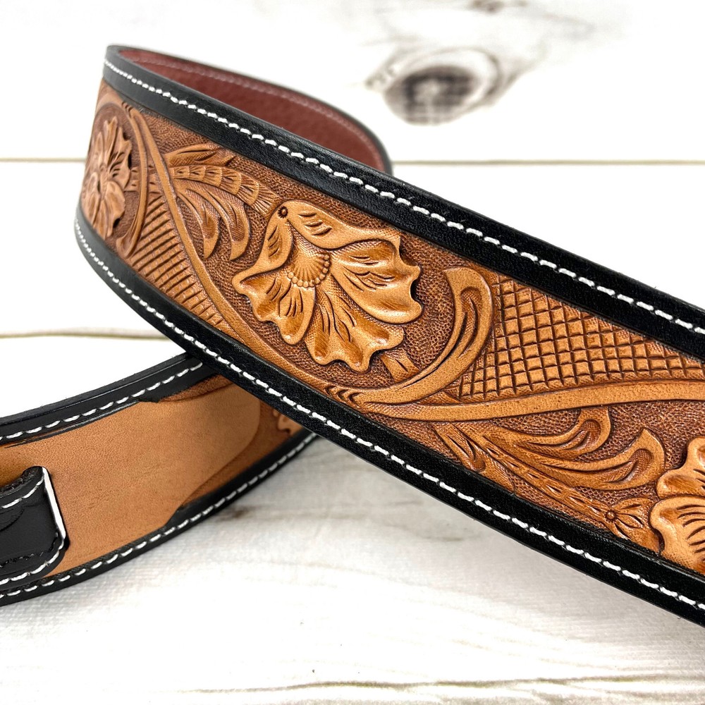 Walker & Williams LC-11 100% Handmade Leather Strap Hand Tooled Live Oak Pattern