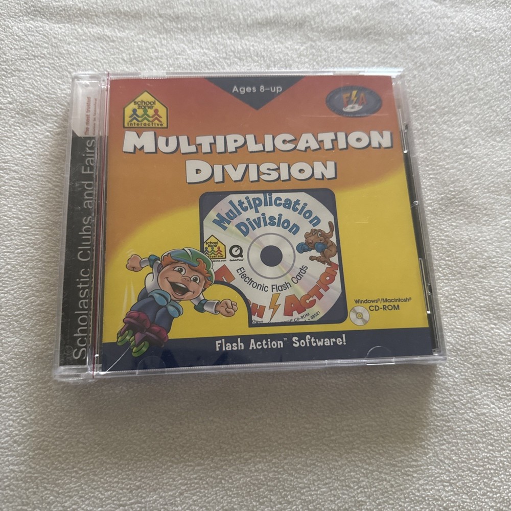 Software PC School Zone Flash Action Multiplication Division Age 8+ NEW Jewel