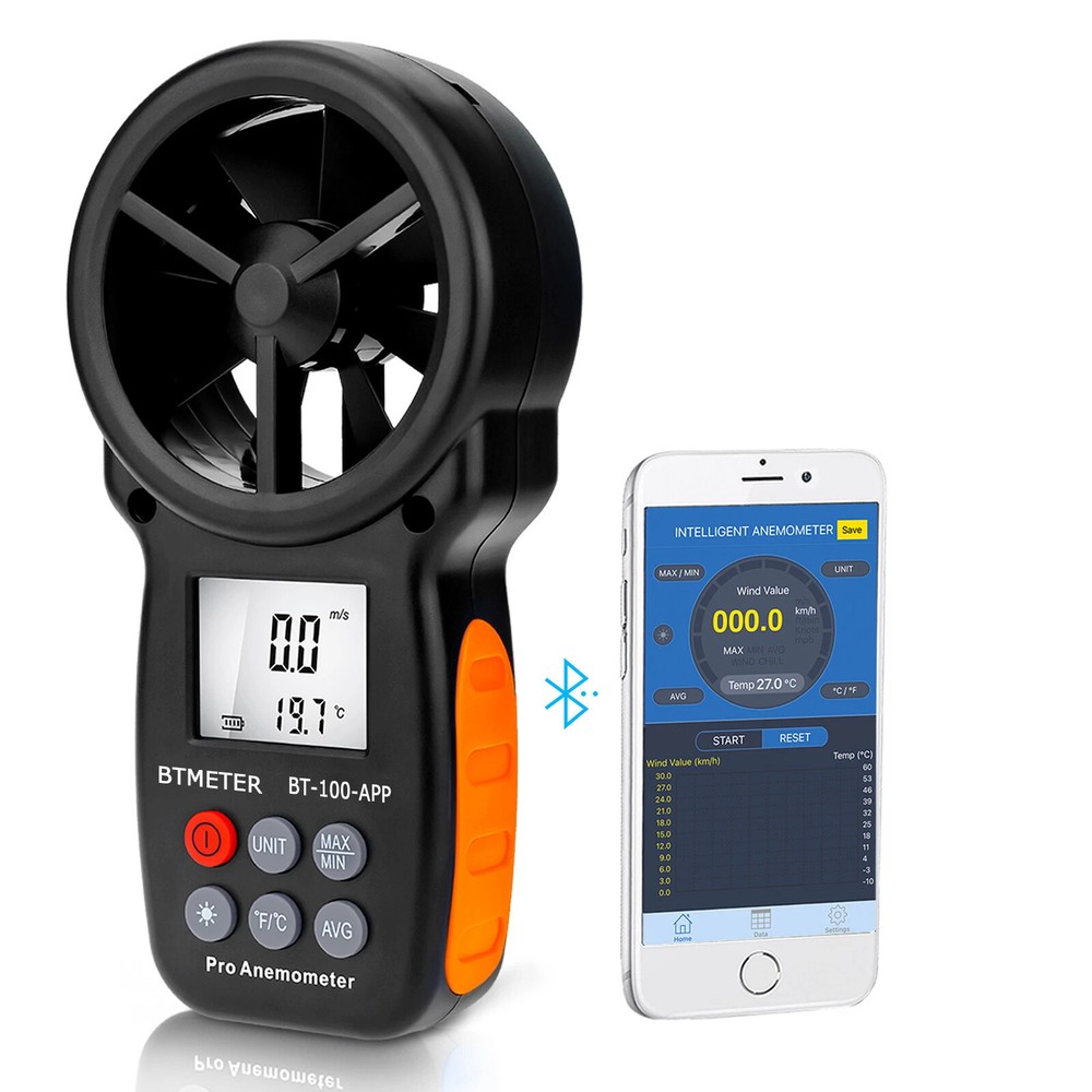 Portable Bluetooth LCD Wind Speed Meter Digital Anemometer 30m/s