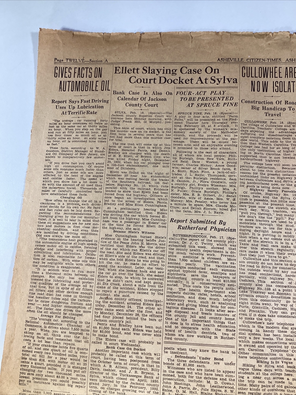 Ashville NC Newspaper Feb 19, 1933 Boxer Jim Corbett Dempsey Lou Gehrig Haverty