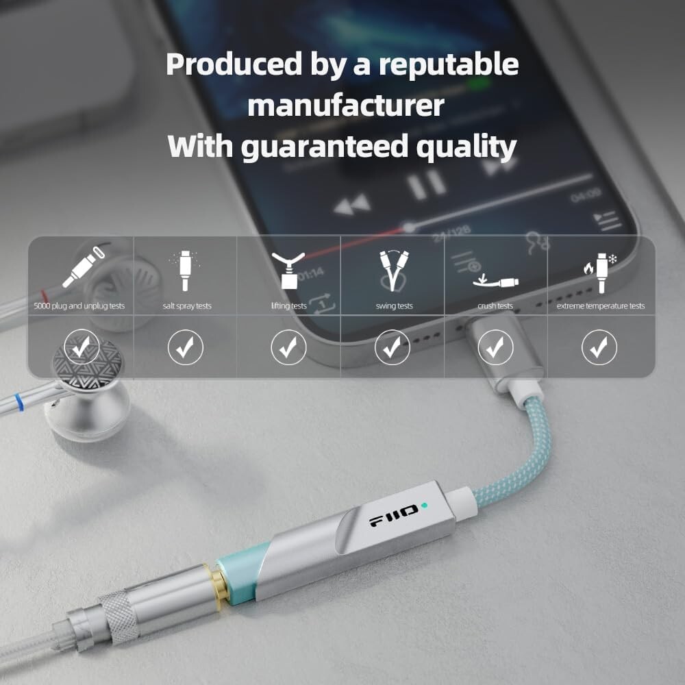 FiiO KA11 USB C to 3.5mm Audio Adapter 32bit/384KHz USBDAC Amp( Silver, Type-C )