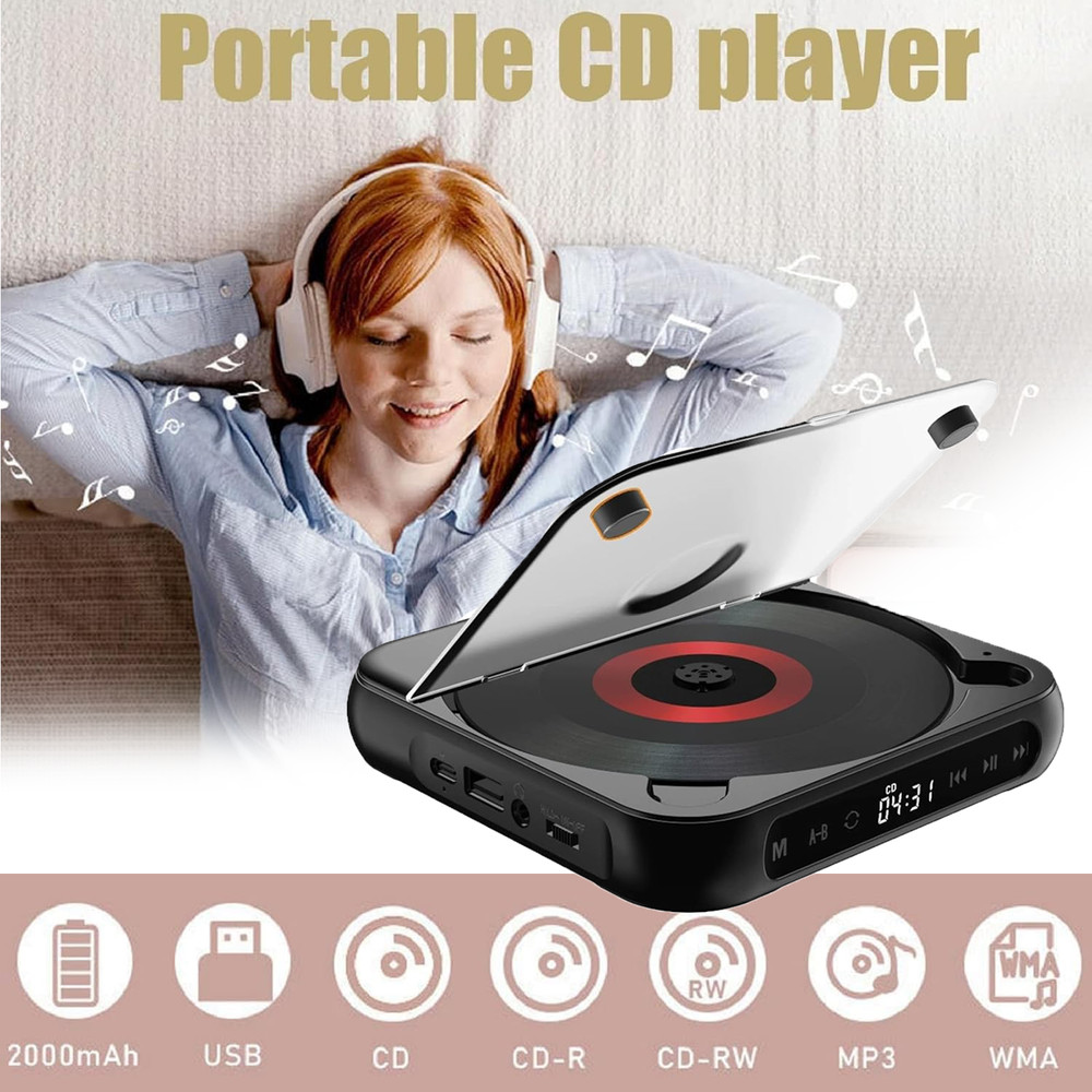 CD Player Portable Music Player Runner A-B Repeat Timer for Home Bluetooth