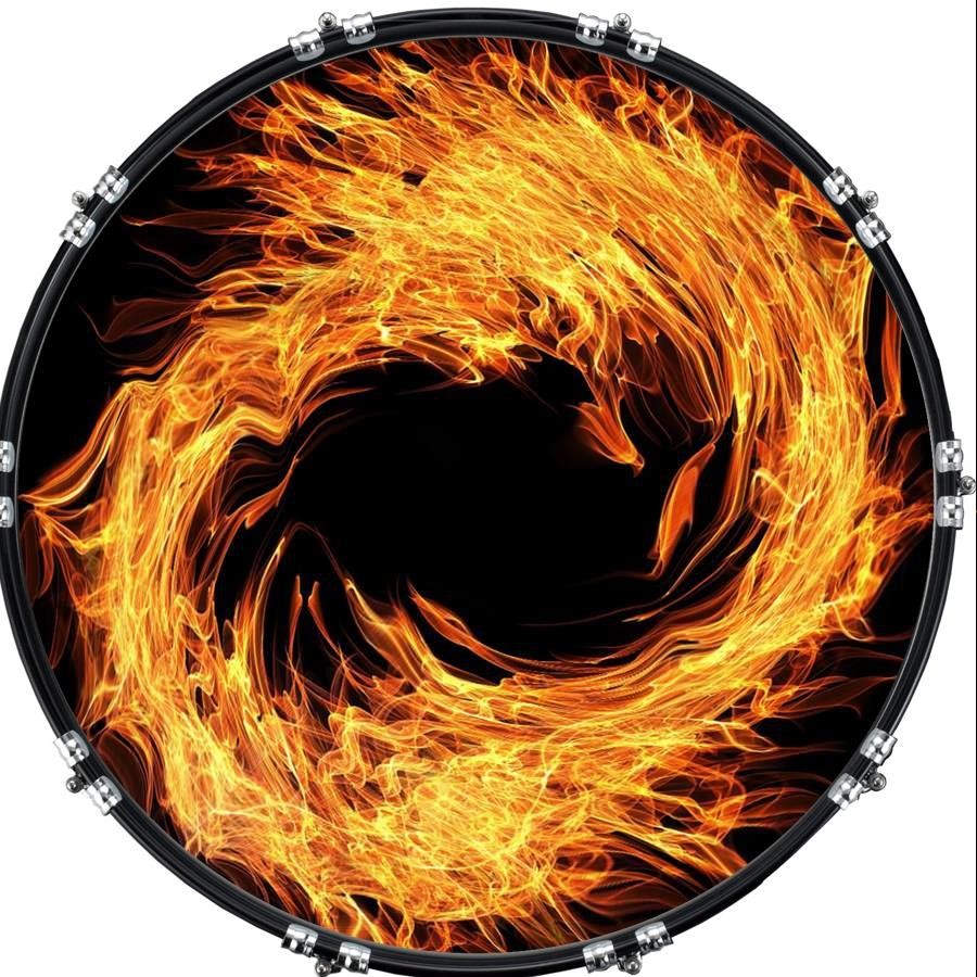 Custom 22" Kick Bass Drum Head Graphical Image Front Skin Fire Ring
