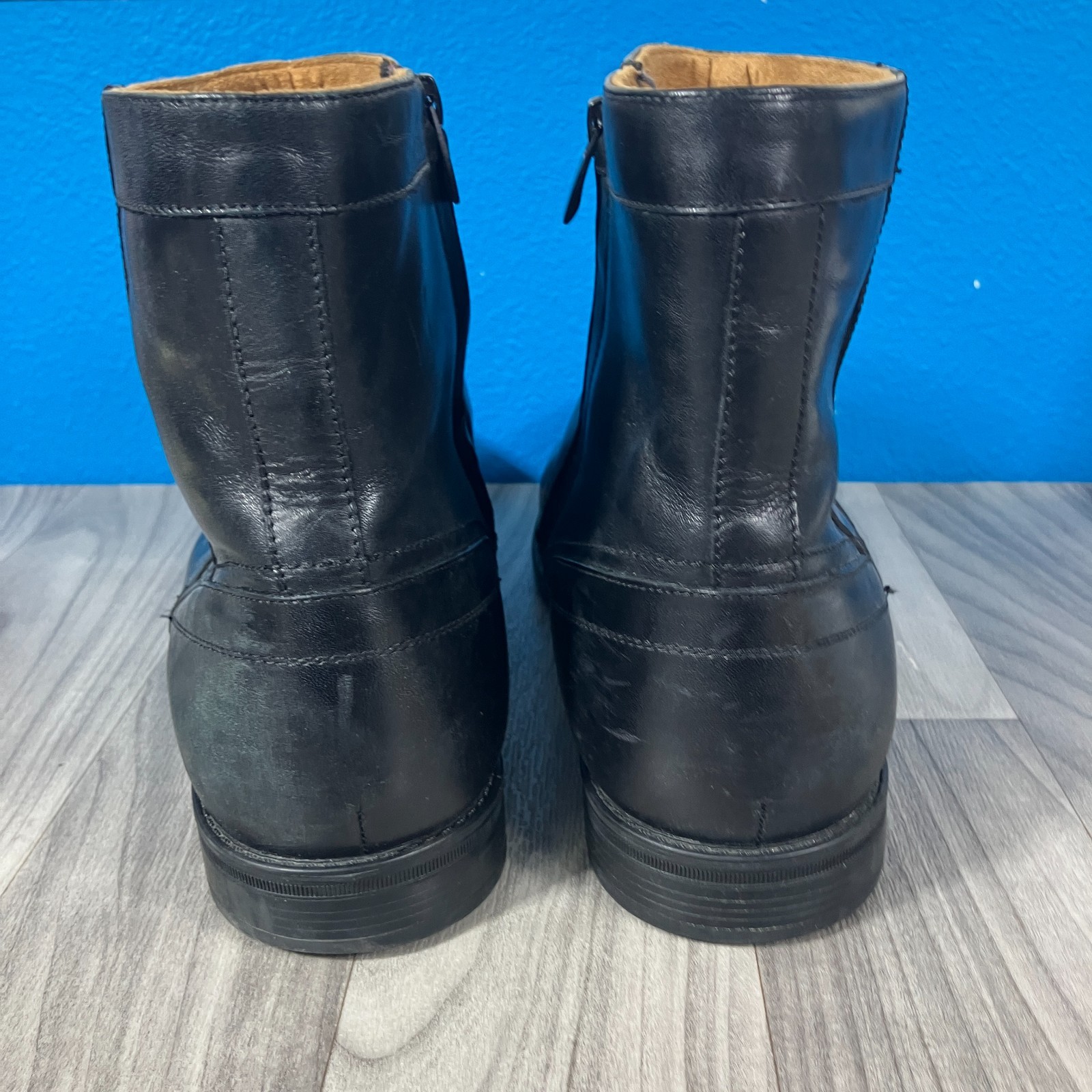 Men's FLORSHEIM Limited Ankle Chukka BLACK Leather BOOTS Size 14 D NICE