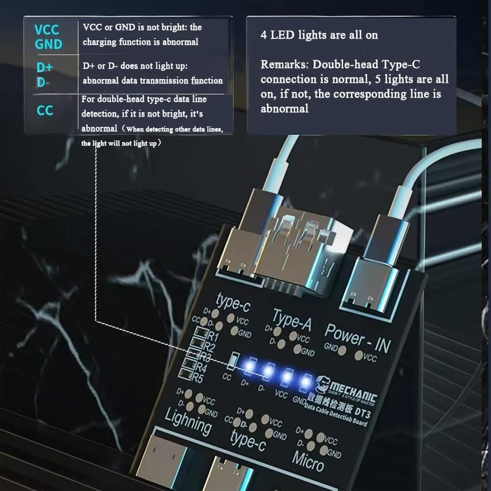 DT3 ON-Off Data Cable Detection Board USB Tester for iOS Android Black