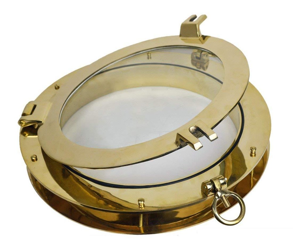 20” Solid Brass Heavy Porthole Window with 2" Deep Flange - Functioning