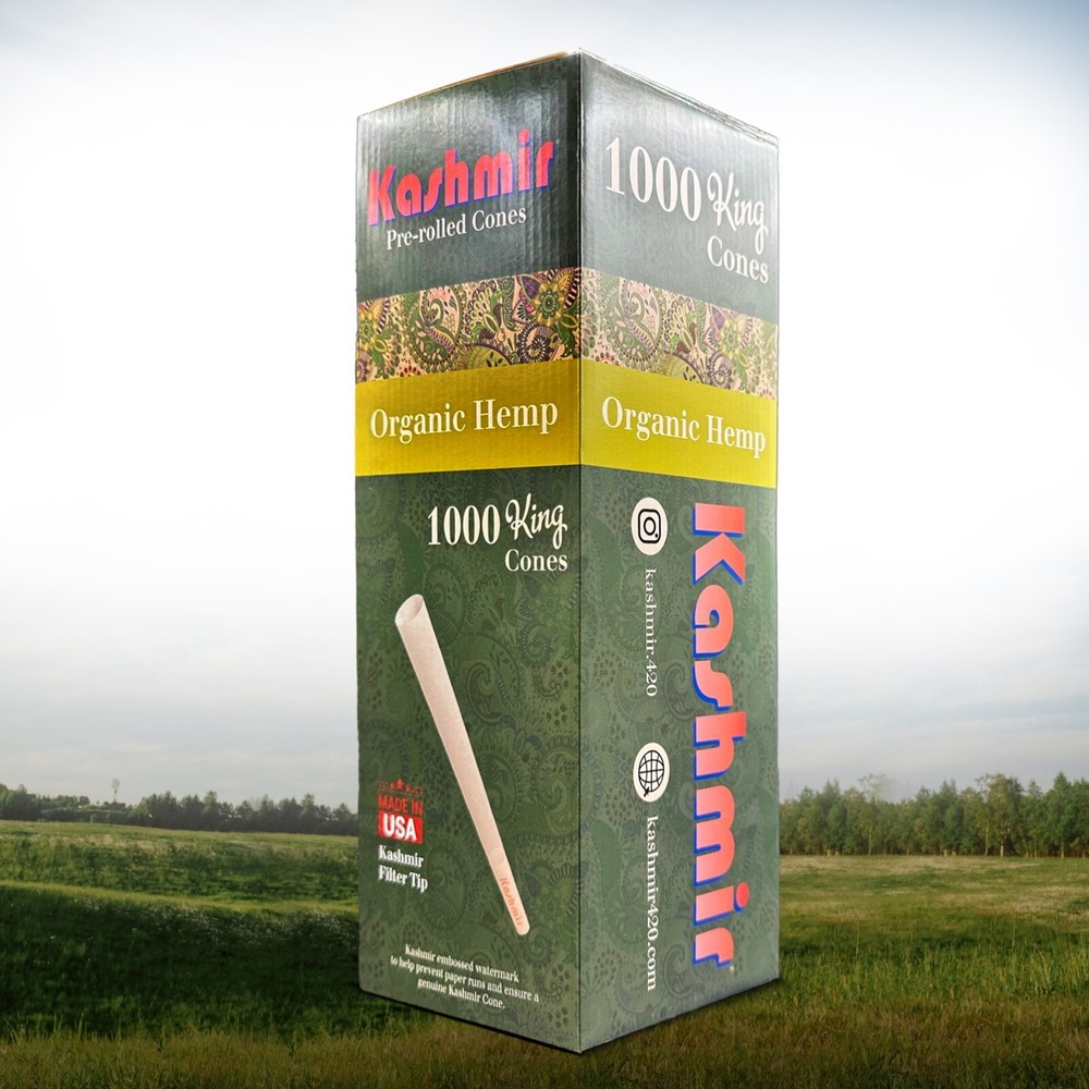 Kashmir Pre Rolled Cones King Size Organic Rolling Papers Bulk Pack: 1000 Cones