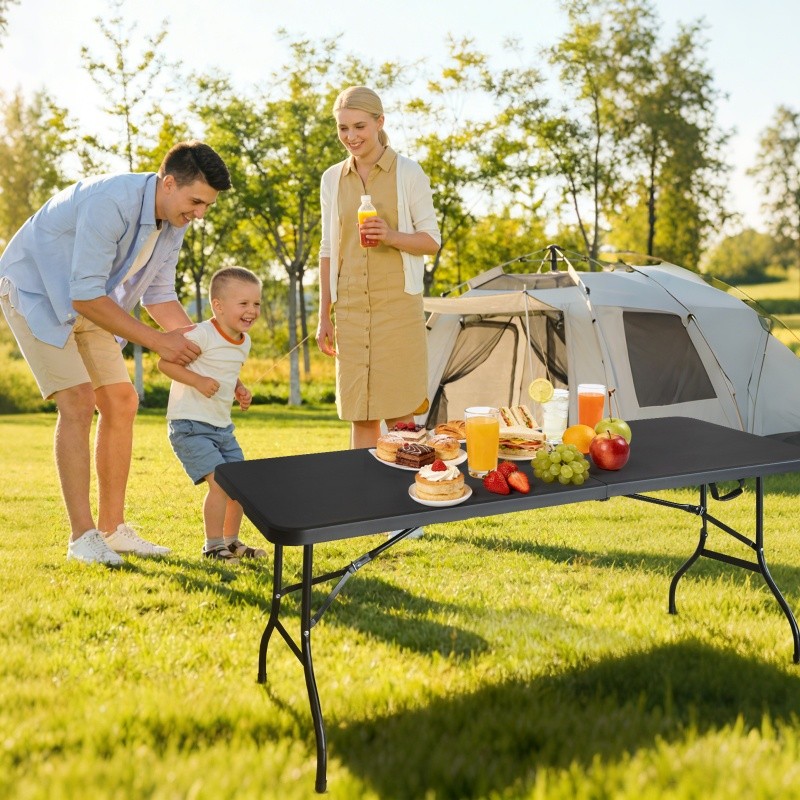 6ft Black Multi-functional Outdoor Folding Leisure Picnic Game Party Table