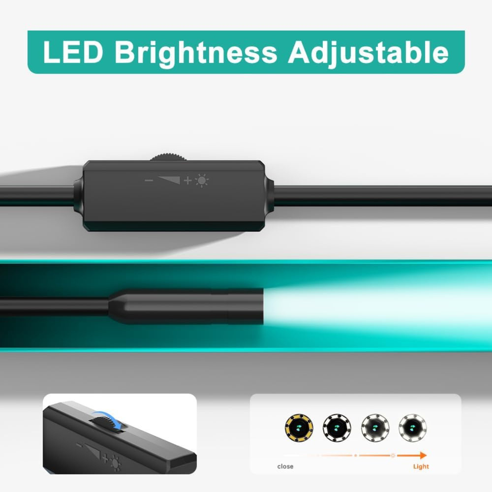 1080P HD Endoscope Borescope 8mm Inspection Snake Camera for iPhone Android iOS