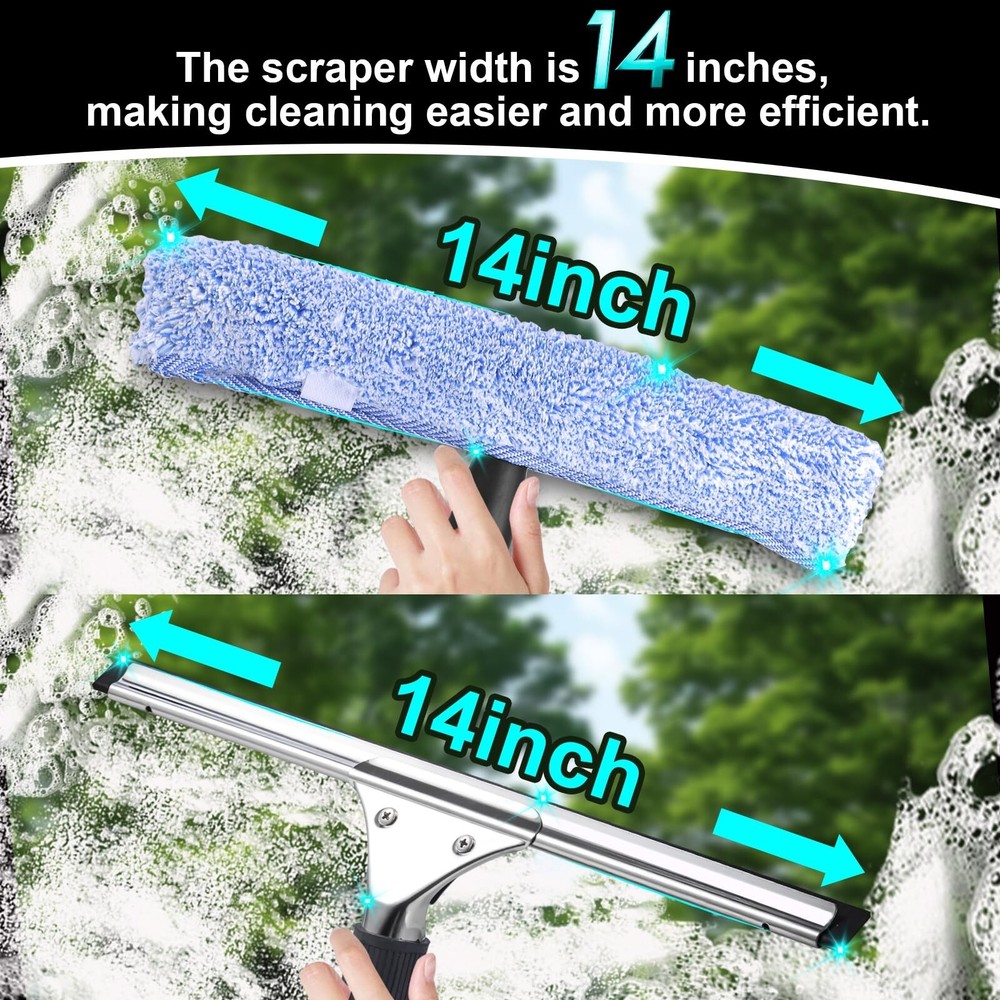2Pack 14-Inch Multifunctional Rust Proof Window Cleaning Kit. for Shower Glas...