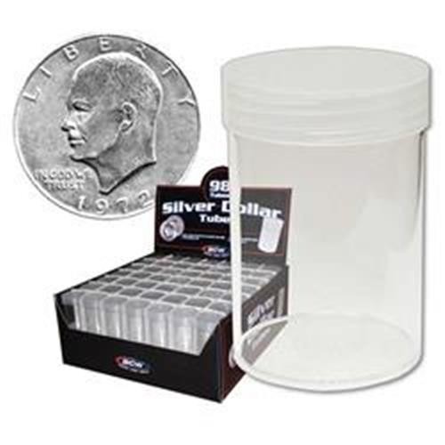 10 BCW Round Clear Plastic Large Dollar Coin Tubes with Screw on Caps