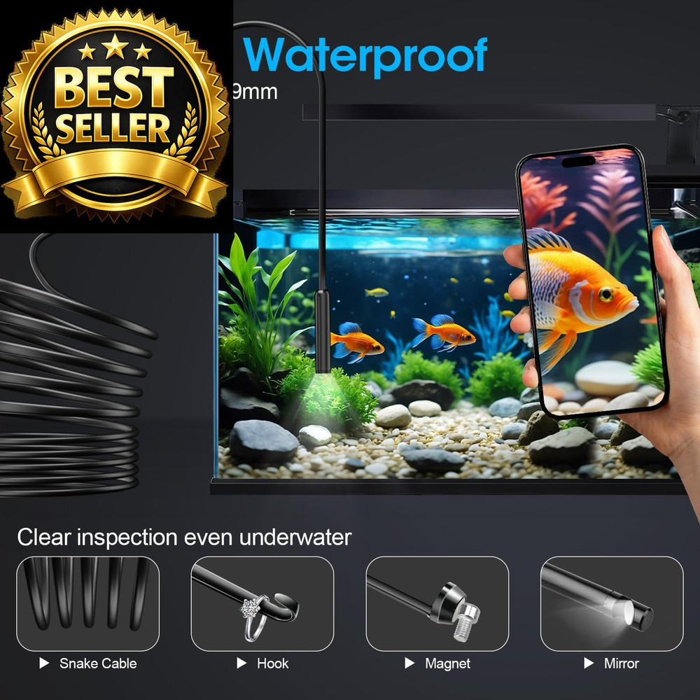 Endoscope with Light, 1920P HD Borescope 8 Adjustable LED 16.4FT, black