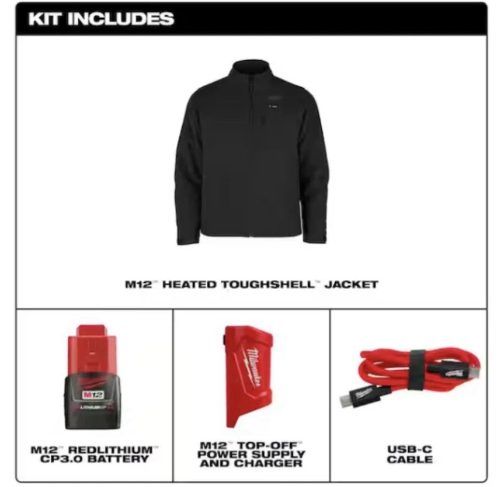 Milwaukee TOUGHSHELL M12 Heated Jacket Kit MEDIUM Black M100B-21M